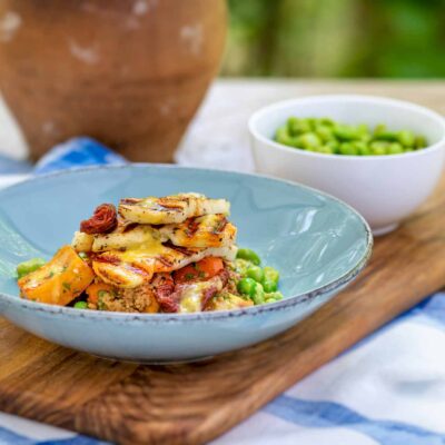 Chargrilled Haloumi, Couscous And Roasted Veg Salad