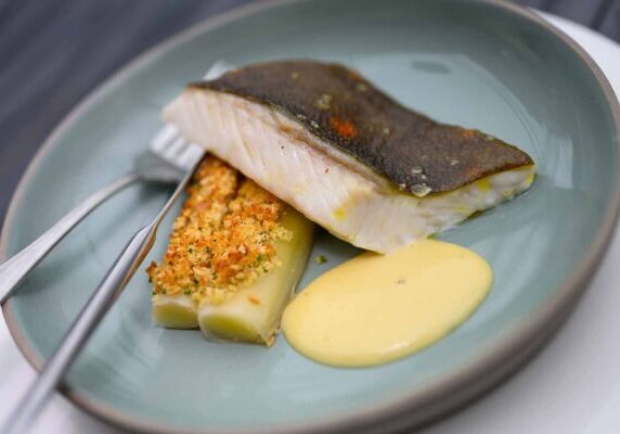 Cornish Plaice With Charred Leeks, Hazelnut Crumble And Oyster Mayonnaise